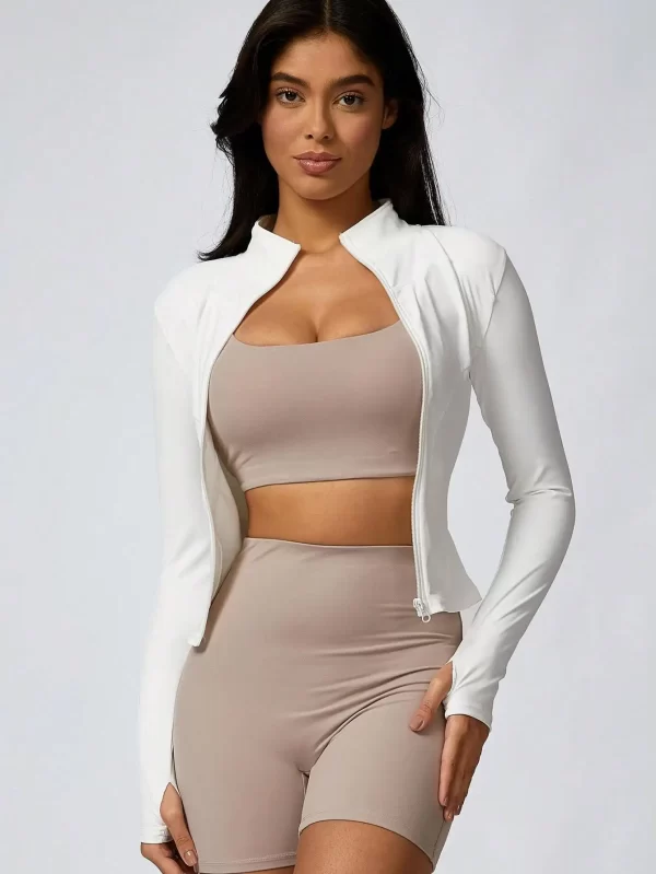 Women's Solid White Zipper Turtleneck - Image 4