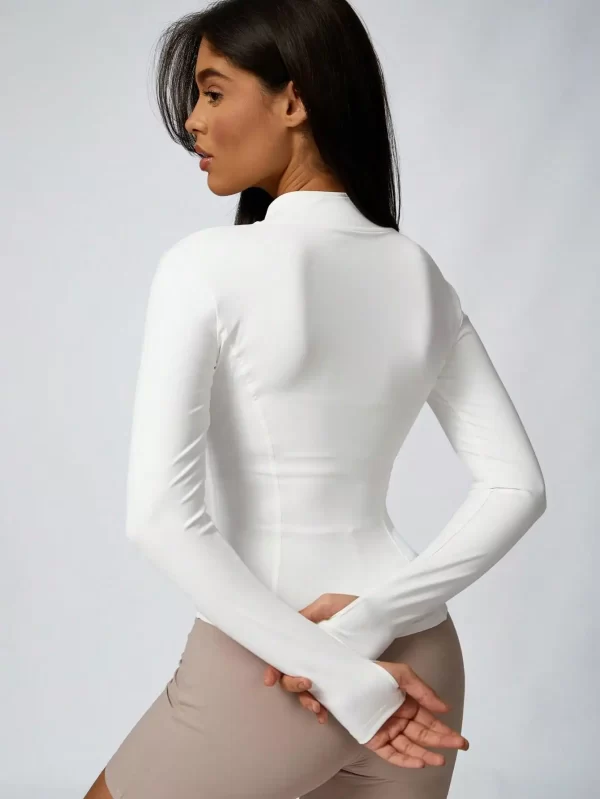 Women's Solid White Zipper Turtleneck - Image 2