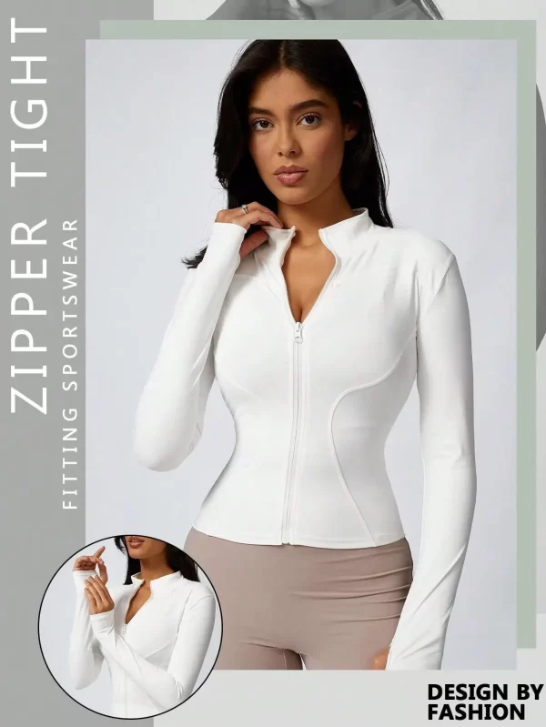Women's Solid White Zipper Turtleneck - Image 6