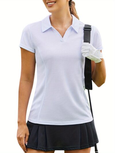 Womens White Pickleball Polo Shirt