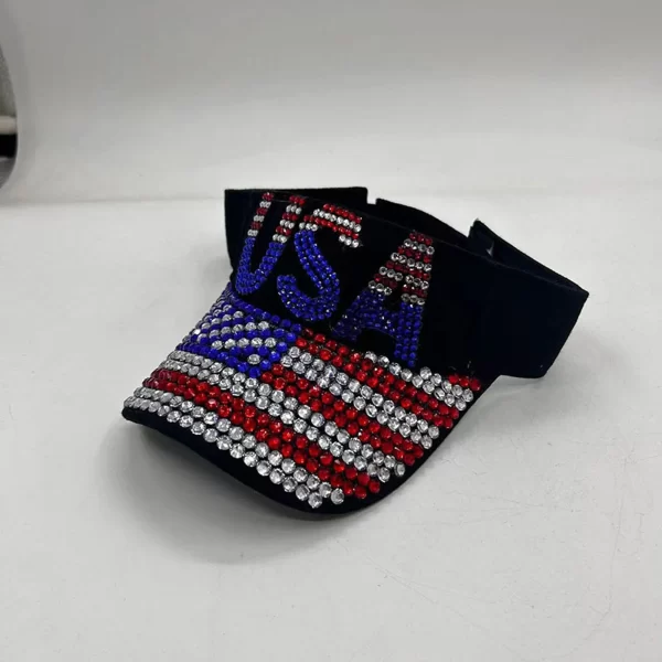 Rhinestone Patriotic Sun Visor with Letter Stripe Design - Image 3