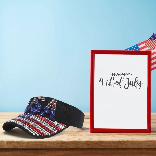 Rhinestone Patriotic Sun Visor with Letter Stripe Design - Image 6