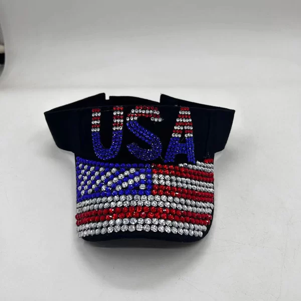 Rhinestone Patriotic Sun Visor with Letter Stripe Design - Image 7