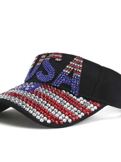 Rhinestone Patriotic Sun Visor with Letter Stripe Design