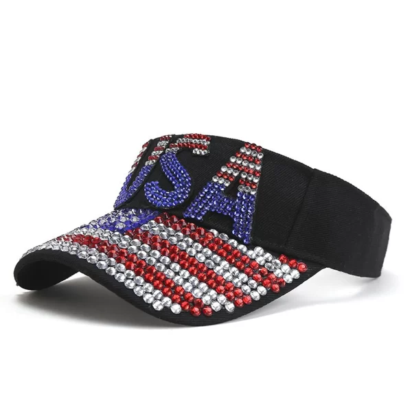 Rhinestone Patriotic Sun Visor with Letter Stripe Design