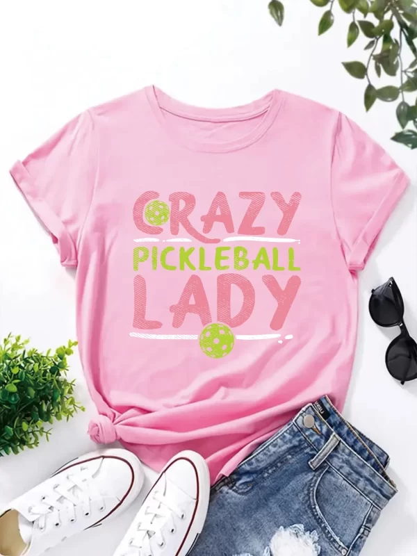 CRAZY PICKLEBALL LADY Letter Print T-shirt - Image 2