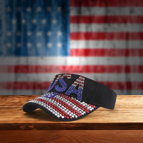 Rhinestone Patriotic Sun Visor with Letter Stripe Design - Image 2