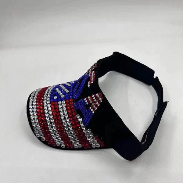 Rhinestone Patriotic Sun Visor with Letter Stripe Design - Image 4