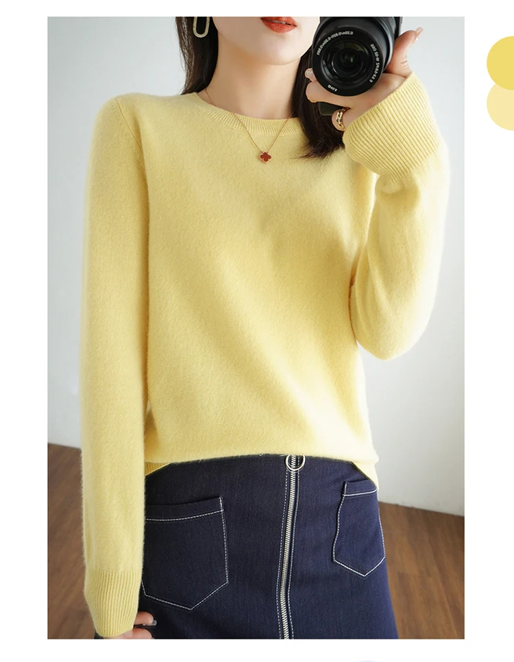 Casual Knitted Top Autumn And Winter Cashmere Sweater Women's Crew Neck Pullover. Multiple colors - Image 23