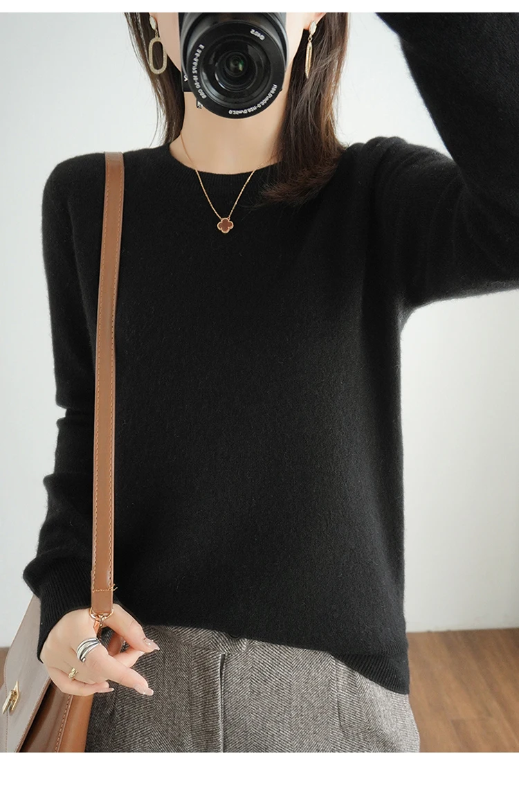 Casual Knitted Top Autumn And Winter Cashmere Sweater Women's Crew Neck Pullover. Multiple colors - Image 45