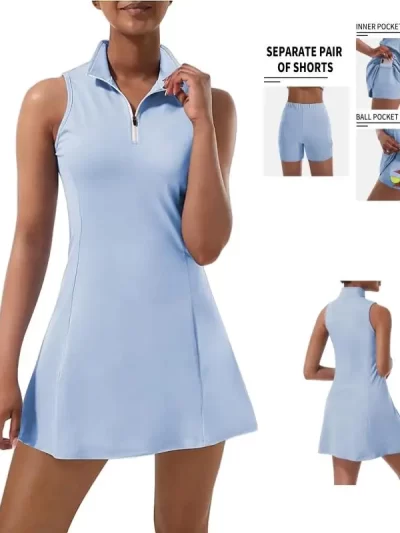 Racquet Sport yoga dress separate built-in shorts, w/2 pockets. flexible stretch