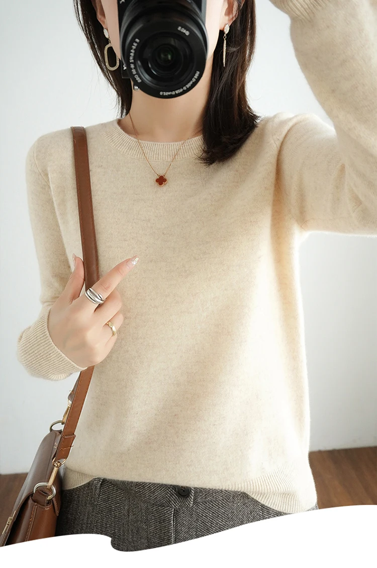 Casual Knitted Top Autumn And Winter Cashmere Sweater Women's Crew Neck Pullover. Multiple colors - Image 21