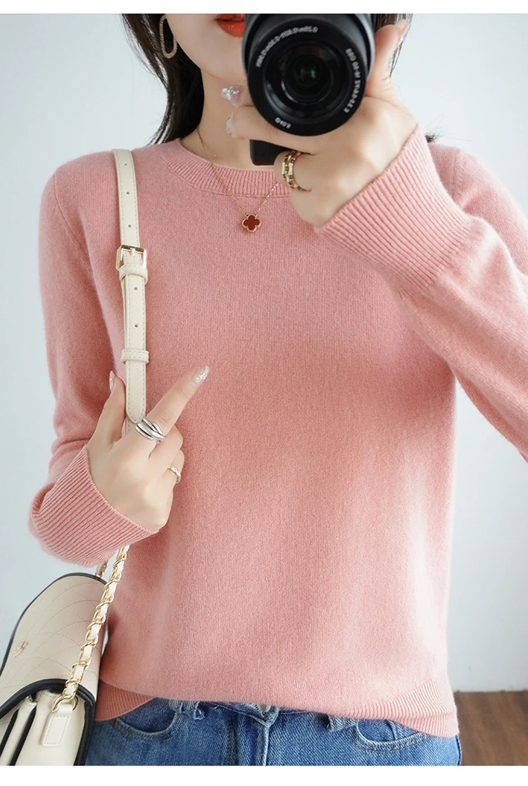 Casual Knitted Top Autumn And Winter Cashmere Sweater Women's Crew Neck Pullover. Multiple colors - Image 41