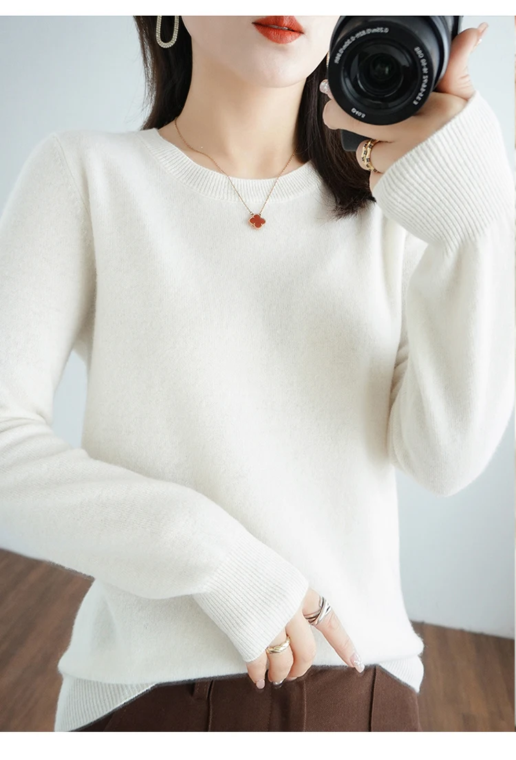 Casual Knitted Top Autumn And Winter Cashmere Sweater Women's Crew Neck Pullover. Multiple colors - Image 22