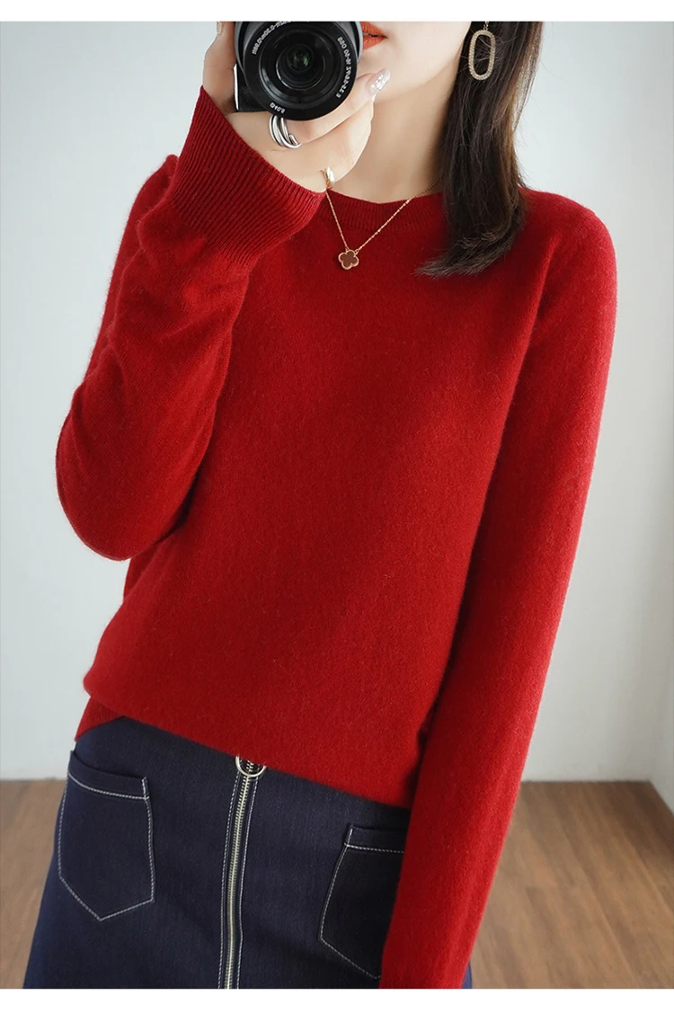 Casual Knitted Top Autumn And Winter Cashmere Sweater Women's Crew Neck Pullover. Multiple colors - Image 44