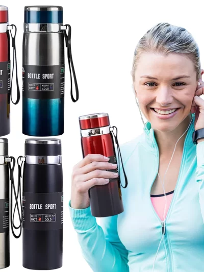 1000ml Insulated Thermal Bottle with Handle Double Wall Vacuum Flask for Hot and Cold Drinks