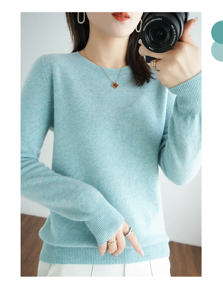 Casual Knitted Top Autumn And Winter Cashmere Sweater Women's Crew Neck Pullover. Multiple colors - Image 24