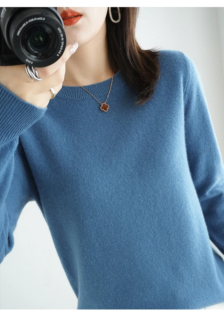 Casual Knitted Top Autumn And Winter Cashmere Sweater Women's Crew Neck Pullover. Multiple colors - Image 32