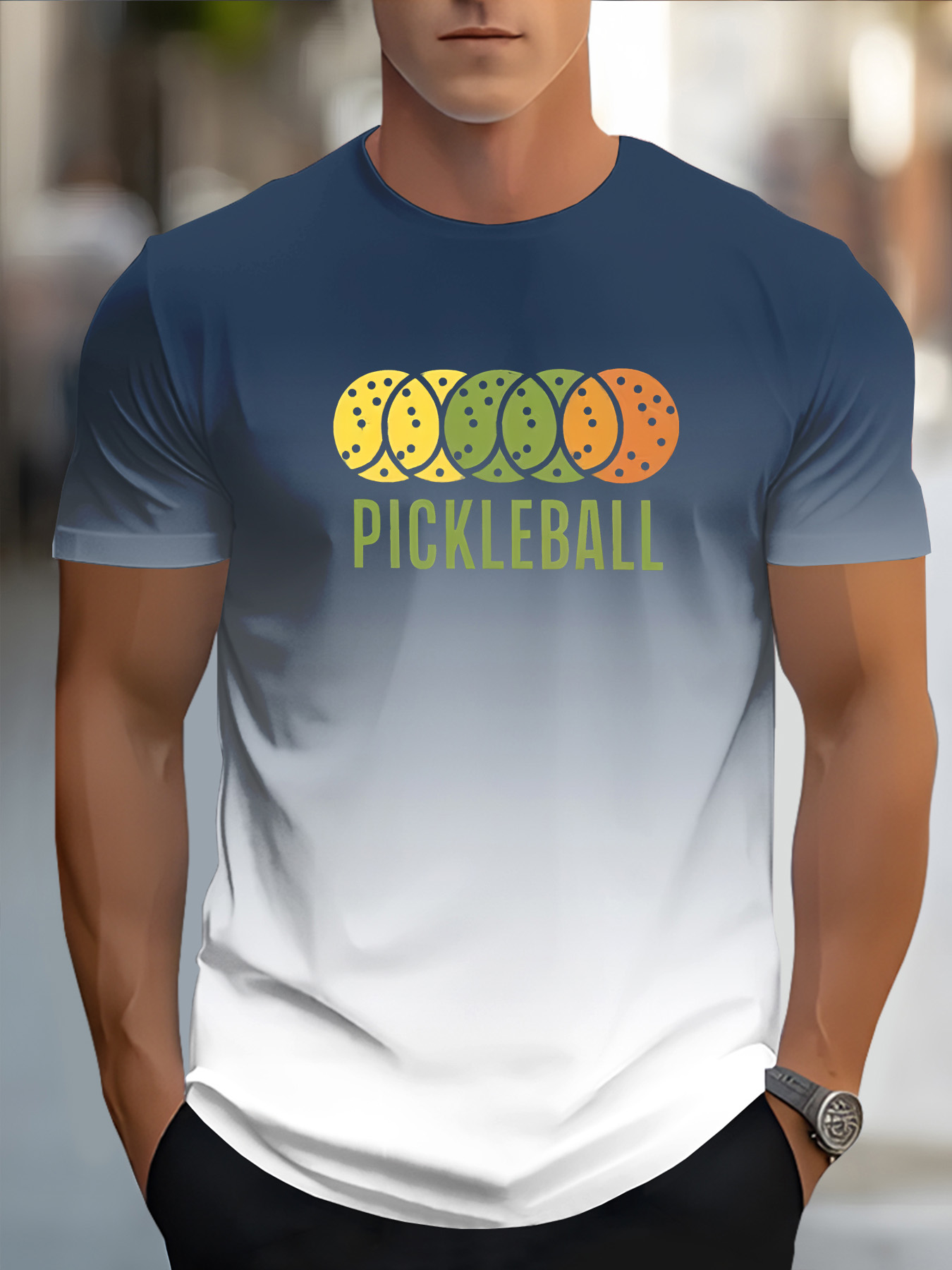 Men's 3D Pickleball-Themed T-Shirt with Neon Green/Yellow/Pickle Print - Casual Sportswear & Casual Attire, Breathable Round Neck Short Sleeve Tee forPlayers and Fans