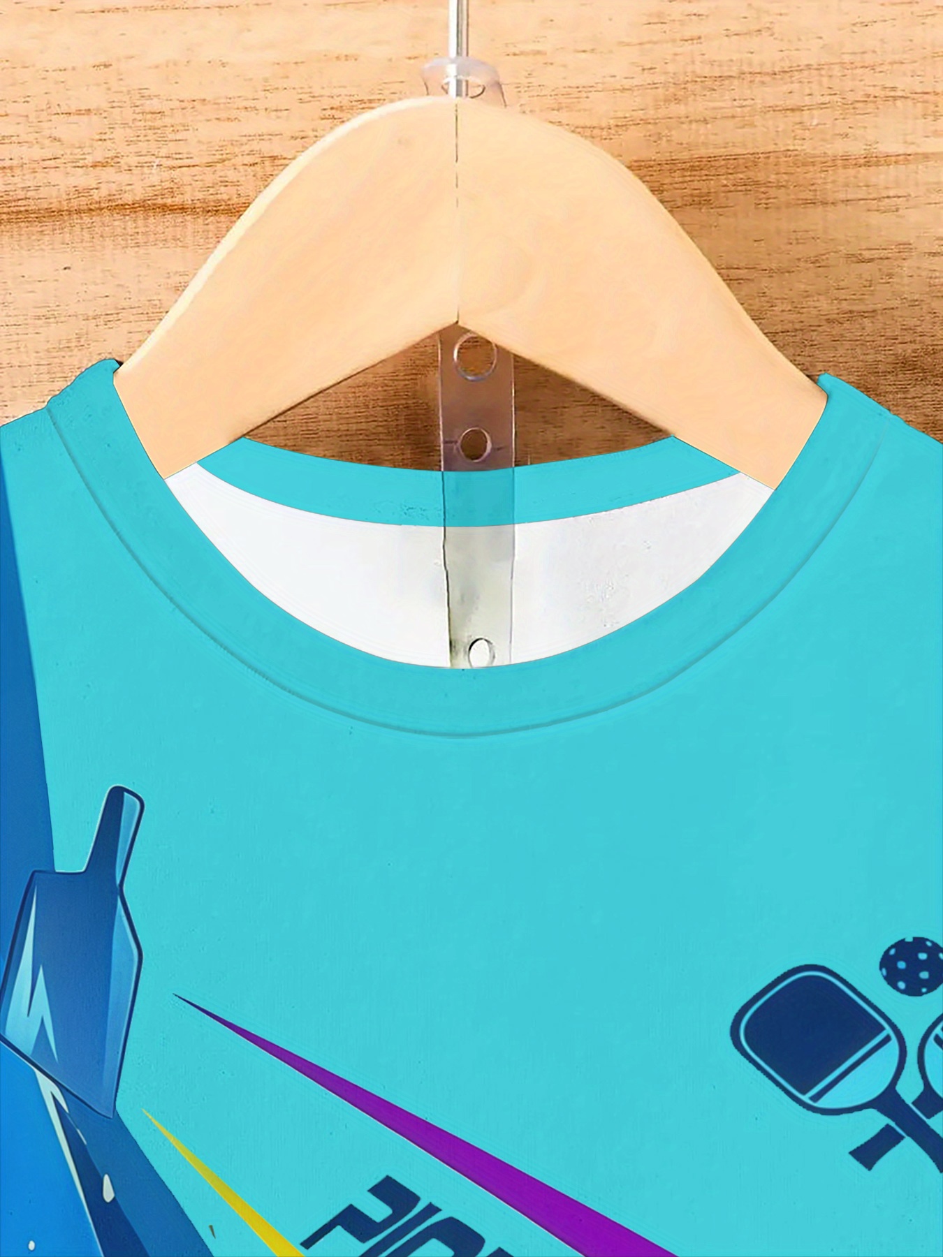 Men'S Digital Print T-Shirt, Trendy Crew Neck Short Sleeve Top, Fashionable Summer Pickleball Design, Light Blue Background, Slight Stretch Fabric Casual Wear - Image 4