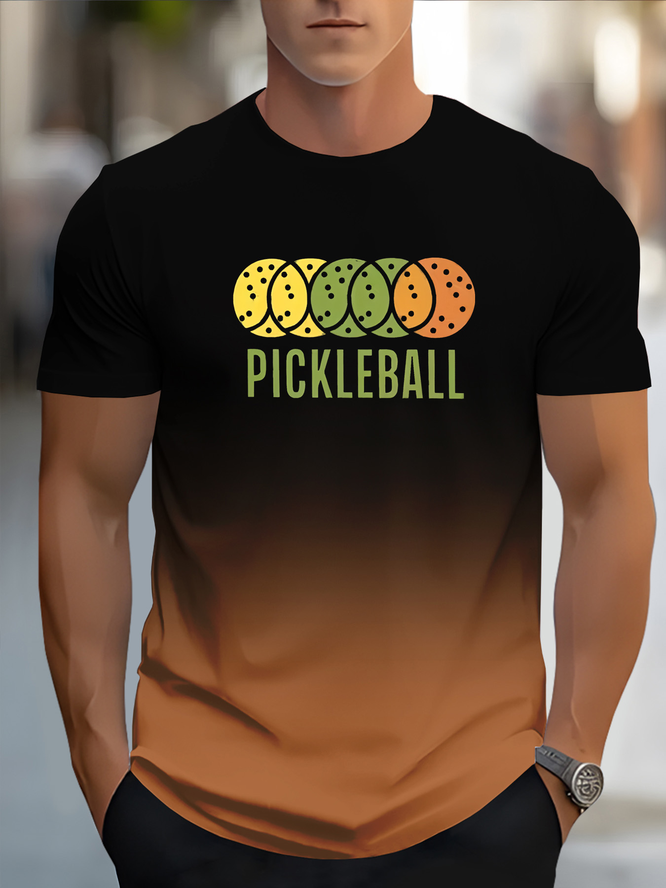 Men's 3D Pickleball-Themed T-Shirt with Neon Green/Yellow/Pickle Print - Casual Sportswear & Casual Attire, Breathable Round Neck Short Sleeve Tee forPlayers and Fans - Image 4