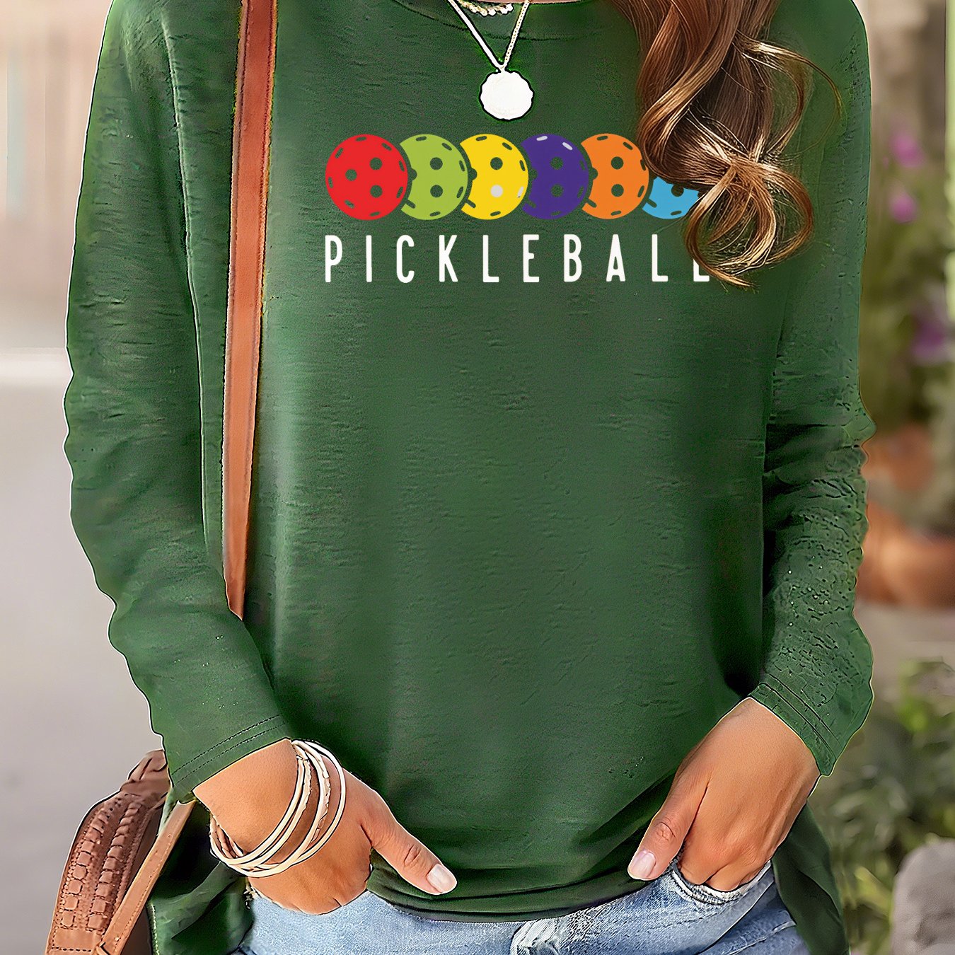 Women's Pickleball-Themed Long Sleeve Shirt - Multicolor Balls, Stretch Casual Top, Crew Neck, Soft S-XXL - Image 13