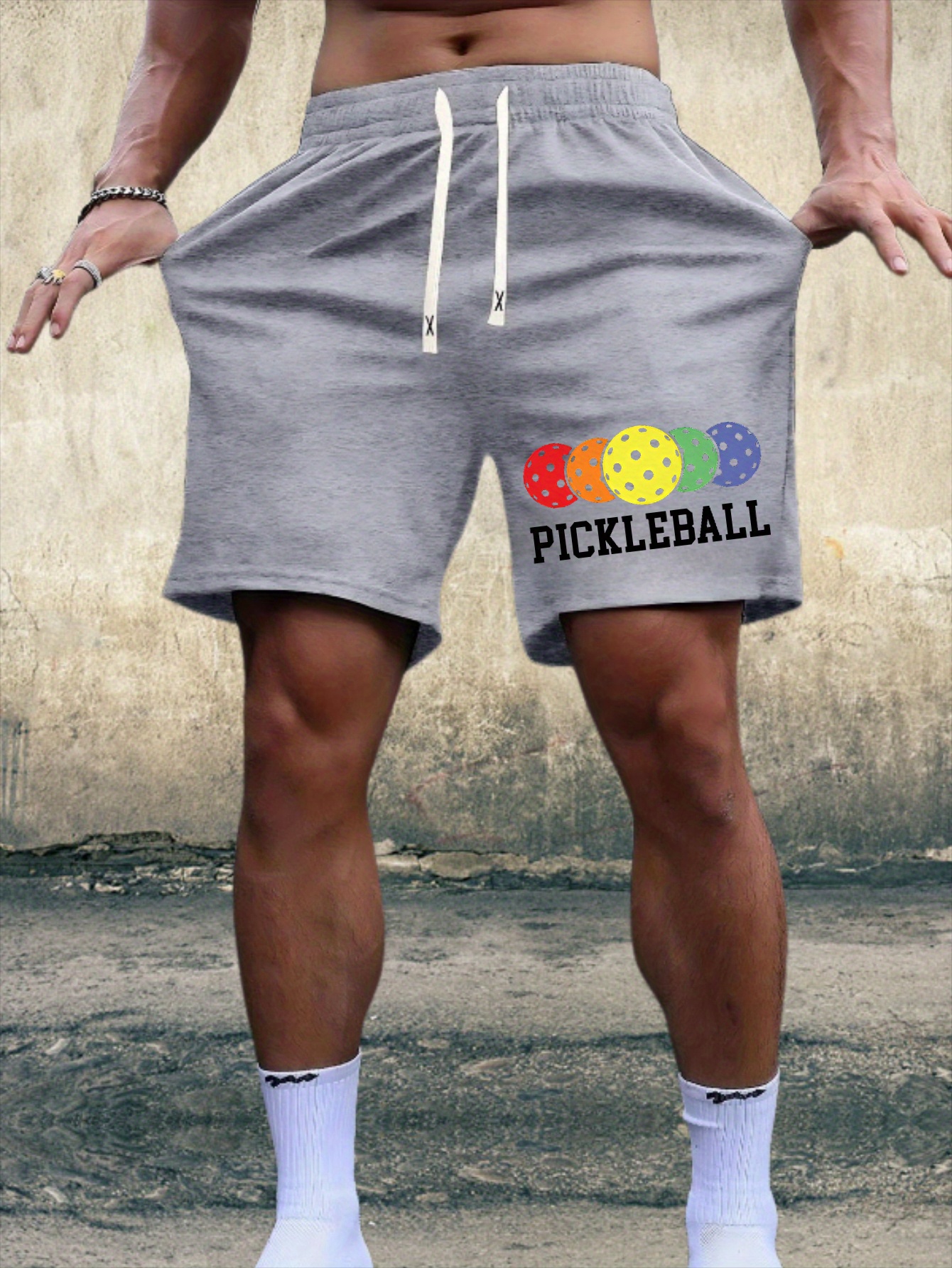 Black or Grey Shorts with Bold 'PICKLEBALL' Lettering - Men'S Pickleball Quick-Dry Athletic Pants with Elastic Drawstring Waist, Lightweight Gym & Casual Shorts - Image 2