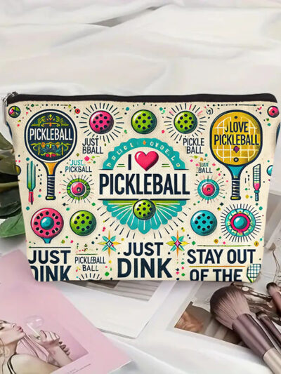 [Fun Pickleball Bag] 1pc Lightweight Pickleball Bag | Fun Sports Design with "I Just Pickleball" Quote, Dual-Sided Print Travel Toiletry & Coin Purse, Perfect Gift for Birthdays, Christmas, Valentine's Day