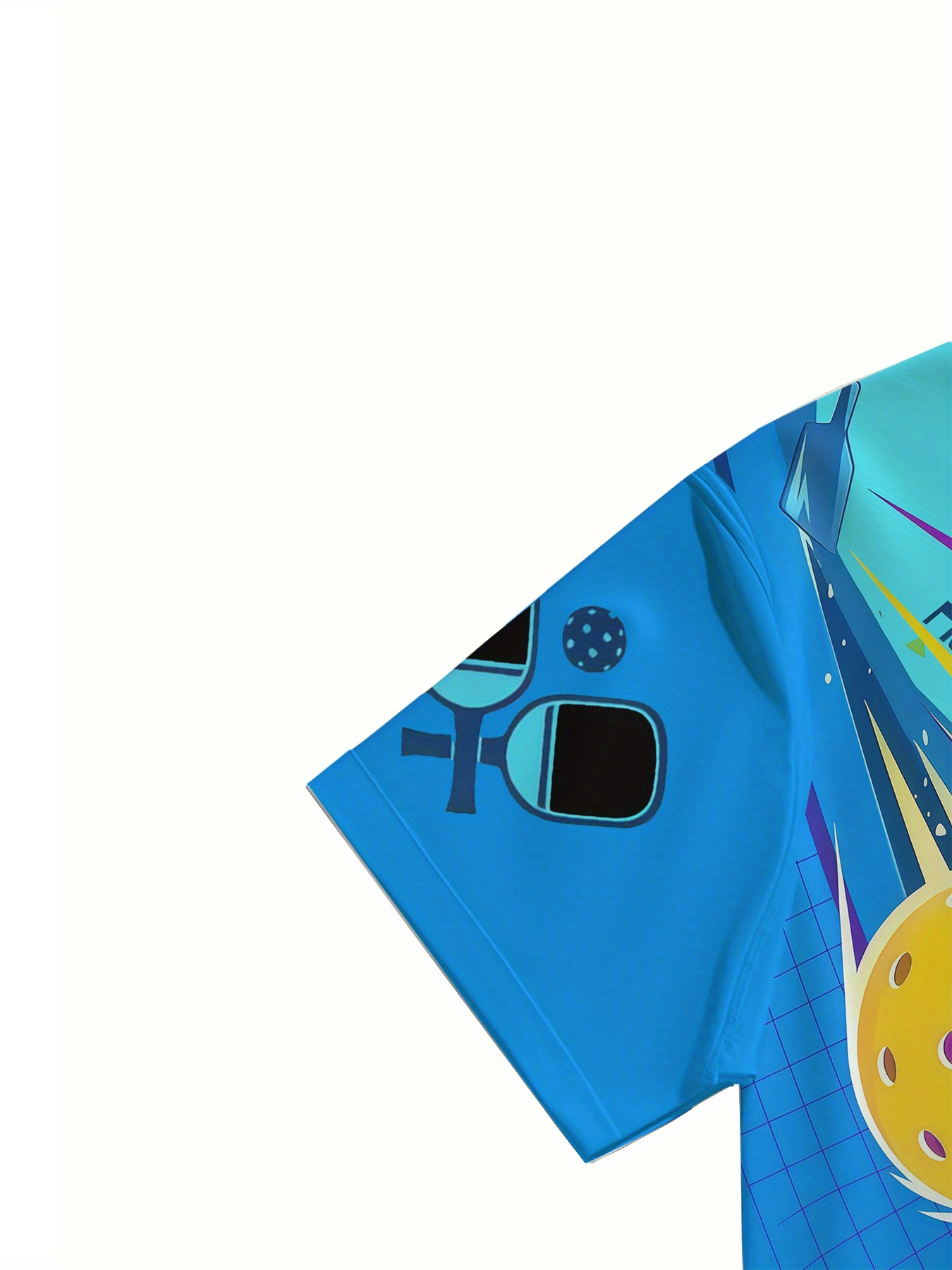 Men'S Digital Print T-Shirt, Trendy Crew Neck Short Sleeve Top, Fashionable Summer Pickleball Design, Light Blue Background, Slight Stretch Fabric Casual Wear - Image 5