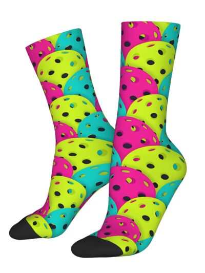 1 Pair Vibrant Pickleball Crew Socks - Fun Harajuku Street Style Novelty Socks with Colorful Dotted Pattern, Comfortable Knee-High Design for Casual Wear, Casual Attire | Neon Colored Socks | Durable Socks, Cute Socks