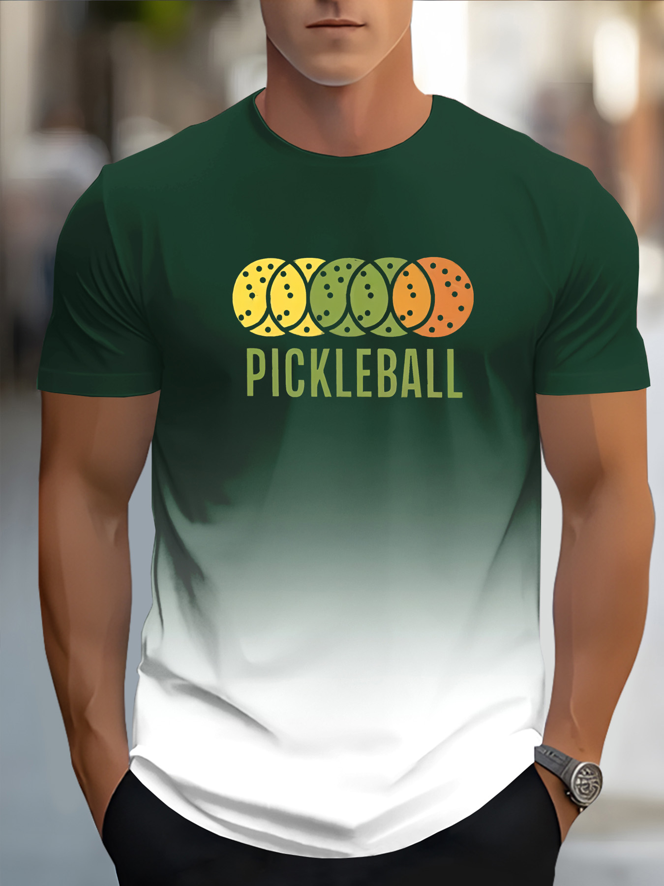 Men's 3D Pickleball-Themed T-Shirt with Neon Green/Yellow/Pickle Print - Casual Sportswear & Casual Attire, Breathable Round Neck Short Sleeve Tee forPlayers and Fans - Image 7