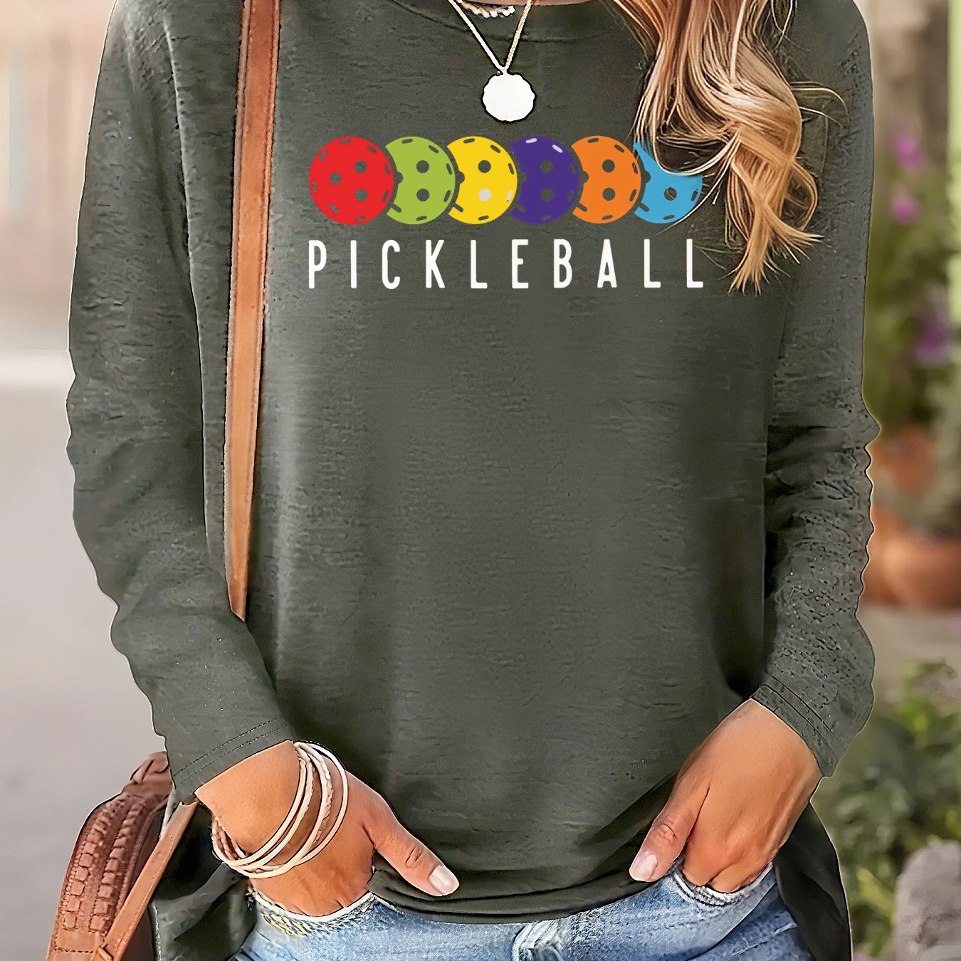 Women's Pickleball-Themed Long Sleeve Shirt - Multicolor Balls, Stretch Casual Top, Crew Neck, Soft S-XXL - Image 14