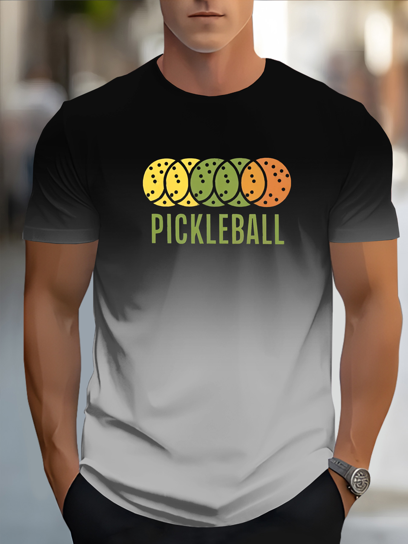 Men's 3D Pickleball-Themed T-Shirt with Neon Green/Yellow/Pickle Print - Casual Sportswear & Casual Attire, Breathable Round Neck Short Sleeve Tee forPlayers and Fans - Image 8