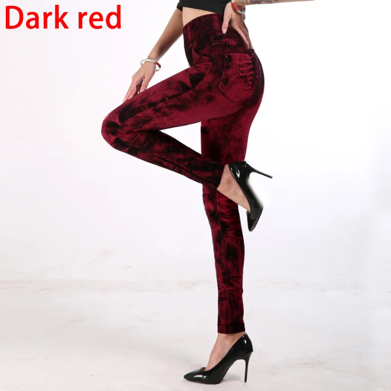 2025 High Waist Elastic Sli,m Fit Vintage Pattern Leggings Sport Faux Denim Leggings - Image 12
