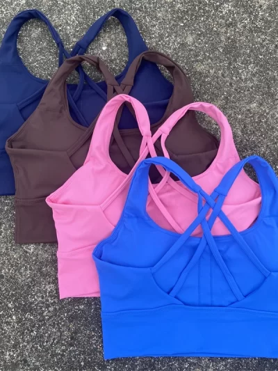 Cross Straps Sports Bra Gym Crop Top Women High Impact Fitness Bralette Push Up With Chest Pad
