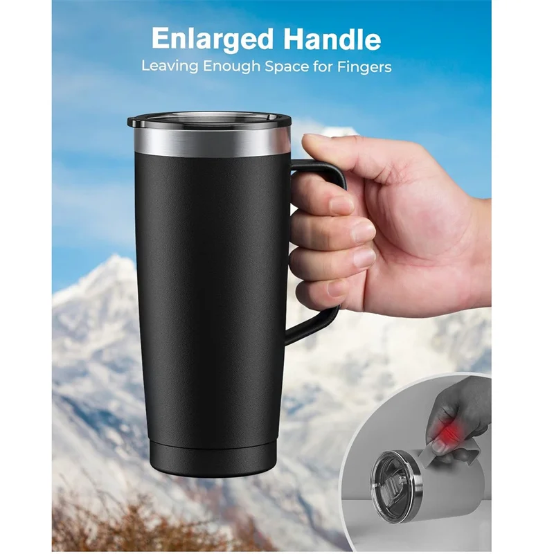 24oz Insulated Stainless Steel Travel Mug Lid Handle Hot Cold Double-Wall - Image 11