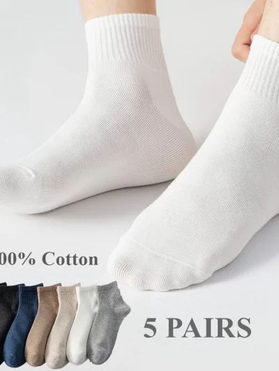 5 Pairs Pure 100 Cotton Socks Unisex Middle Tube Short Socks High Quality Summer Crew Socks Casual Breathable
