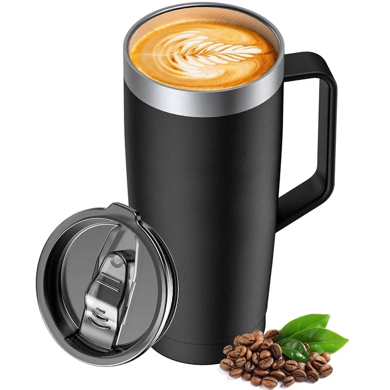 24oz Insulated Stainless Steel Travel Mug Lid Handle Hot Cold Double-Wall