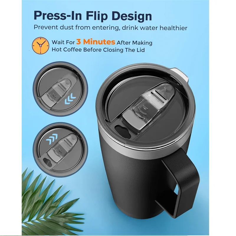 24oz Insulated Stainless Steel Travel Mug Lid Handle Hot Cold Double-Wall - Image 5
