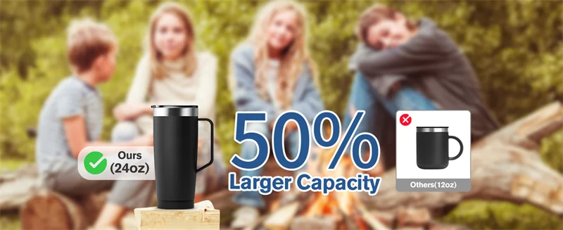 24oz Insulated Stainless Steel Travel Mug Lid Handle Hot Cold Double-Wall - Image 9