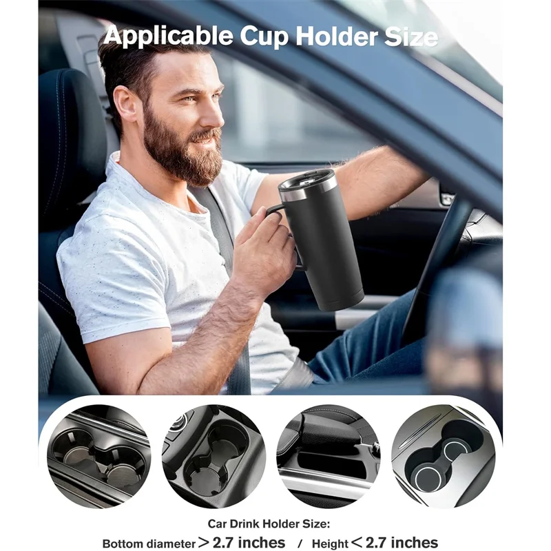 24oz Insulated Stainless Steel Travel Mug Lid Handle Hot Cold Double-Wall - Image 3