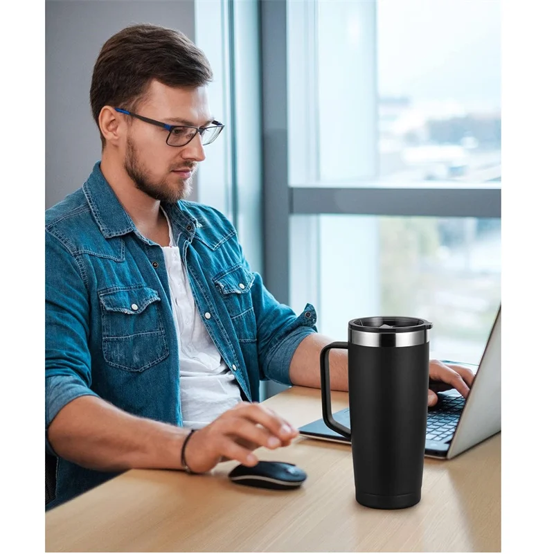 24oz Insulated Stainless Steel Travel Mug Lid Handle Hot Cold Double-Wall - Image 10