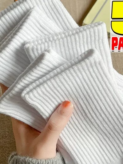 1/5pairs Black White Sport Socks Middle Tube Knitted Sweat Absorbing Socks Breathable High Elastic Hosiery for Men Women