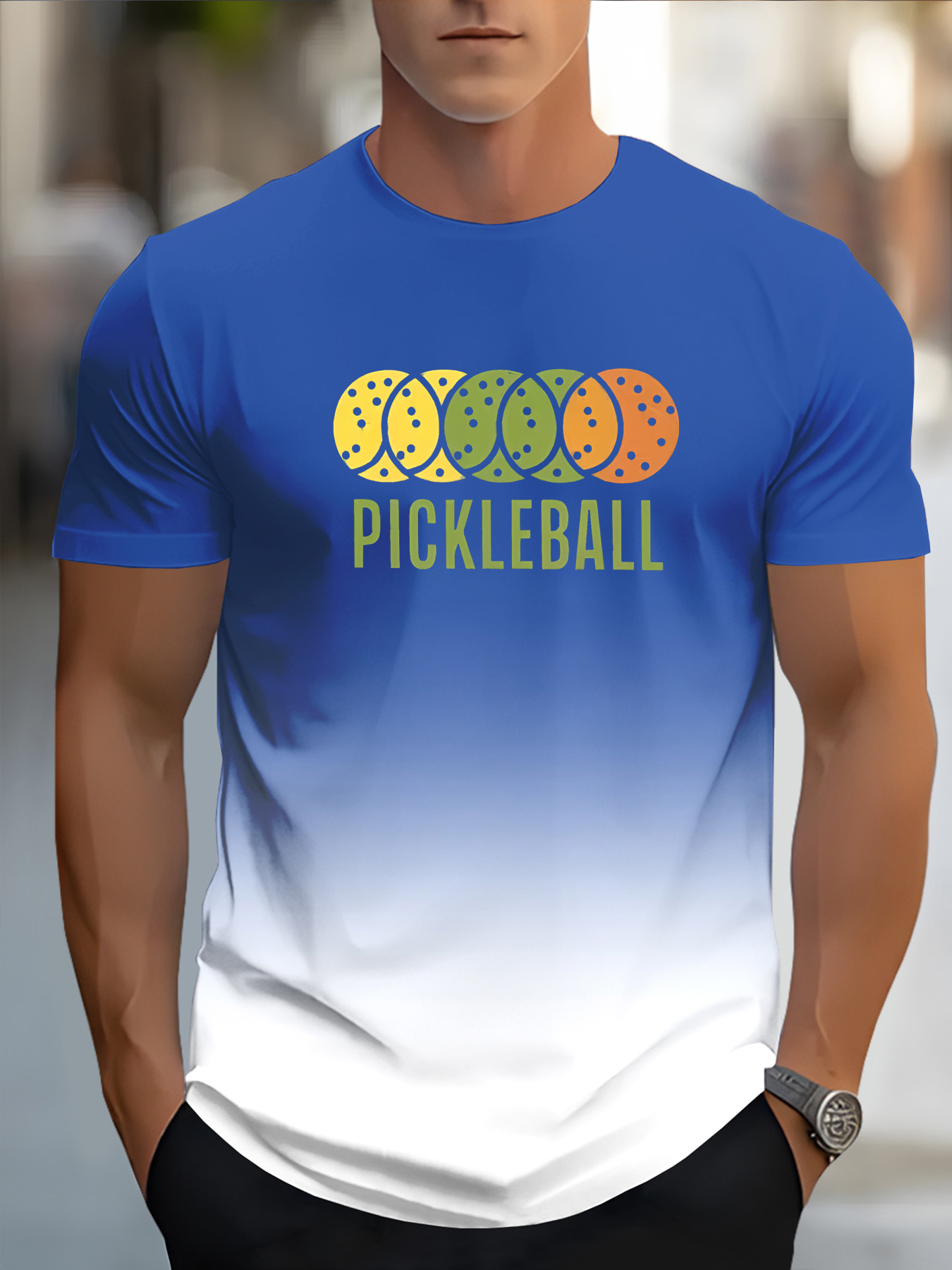 Men's 3D Pickleball-Themed T-Shirt with Neon Green/Yellow/Pickle Print - Casual Sportswear & Casual Attire, Breathable Round Neck Short Sleeve Tee forPlayers and Fans - Image 5