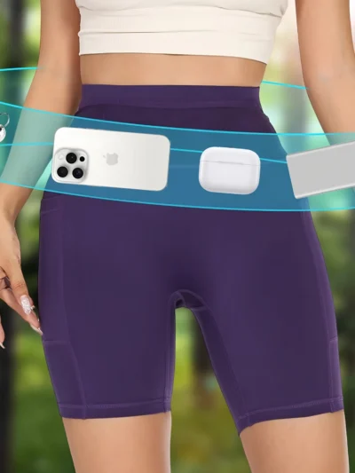 Womens Athletic Shorts with Waist Compression Tights Quick Dry Two Pockets